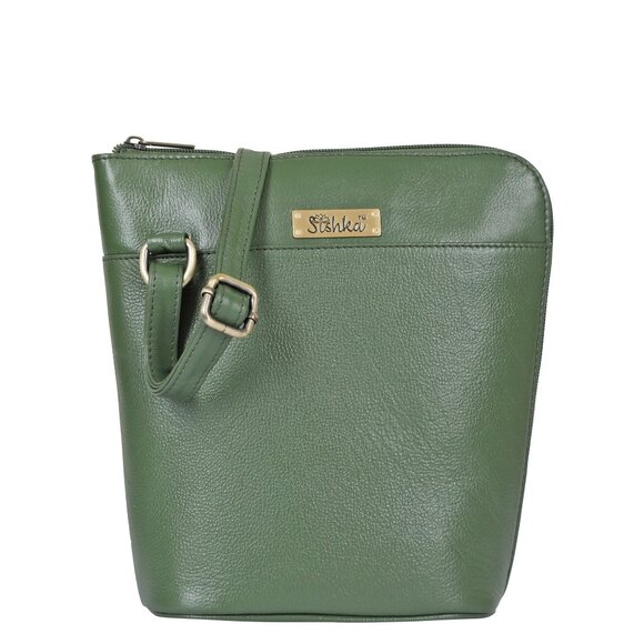 Olive Green Leather Crossbody Sling Bag for Women – Over The Shoulder Belt Purse - Picture 1 of 10